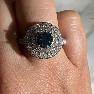 14k white gold with white and blue diamonds